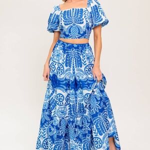 Flying Tomato Blue and White Skirt Set